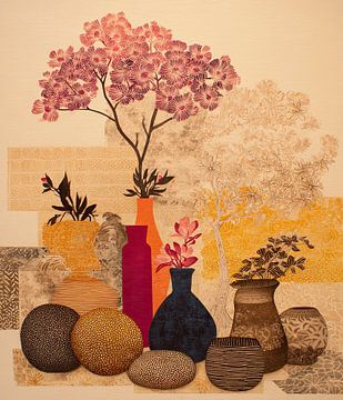 Vasen und bunte Blüten von Blickfänger Gemälde