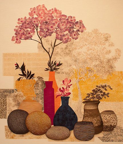 Vases and Colorful Blooms van Blikvanger Schilderijen