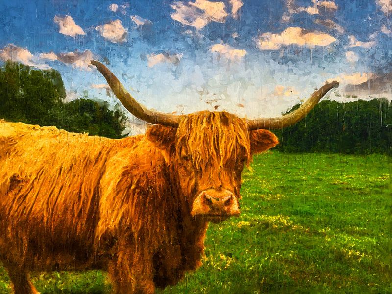 Colourfully painted portrait of a Scottish Highlander