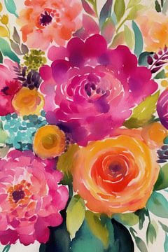 Une mer de fleurs colorées : de la peinture abstraite dans un vase sur Floral Abstractions