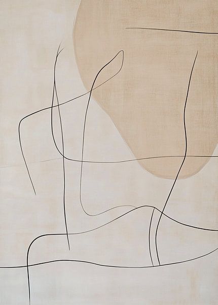 Abstract Minimalistisch Schilderij met Zwarte Lijnen en Vormen - Japandi Woonstijl van Danny van Eldik - Perfect Pixel Design