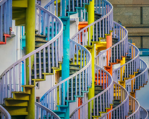 Colourful spiral staircases