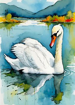 Knobbelzwaan aquarel van MIROKKU
