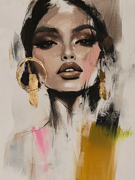 Modern en abstract portret met een gouden accent van Carla Van Iersel