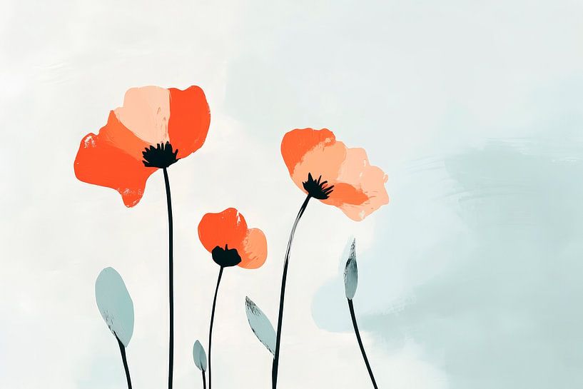Mohnblüten im sanften Pastellton von Poster Art Shop