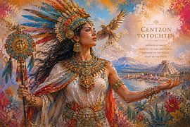 Aztec mythology, the Centzon Totochtin (painting). by Johannes