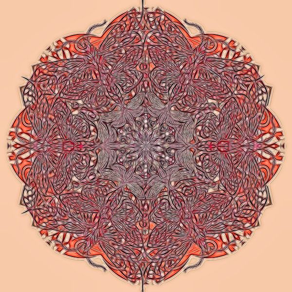 Kaleidoscopische mandala, rood van Rietje Bulthuis