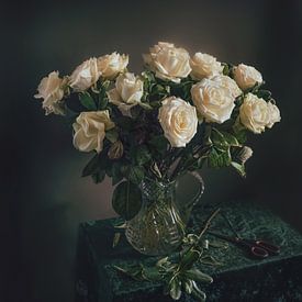 stilleven met een boeket witte rozen van Mykhailo Sherman