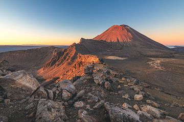 Nieuw-Zeeland Mount Ngaruhoe met alpengloren van Jean Claude Castor