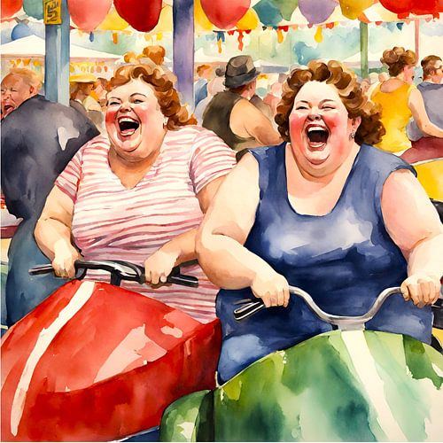 2 gezellige dames in de botsauto's