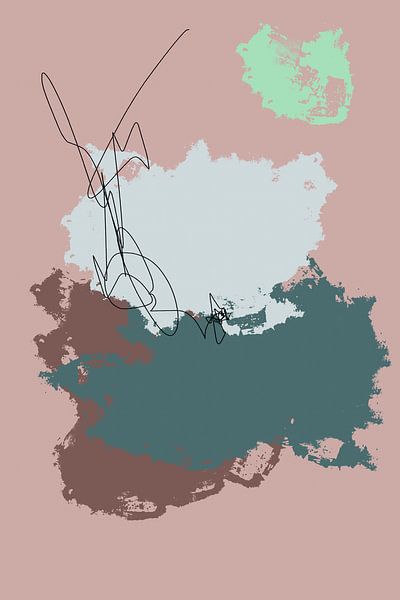 Moderne abstrakte Kunst. Helle Pastellfarben. Rosa, braun, grün. von Dina Dankers