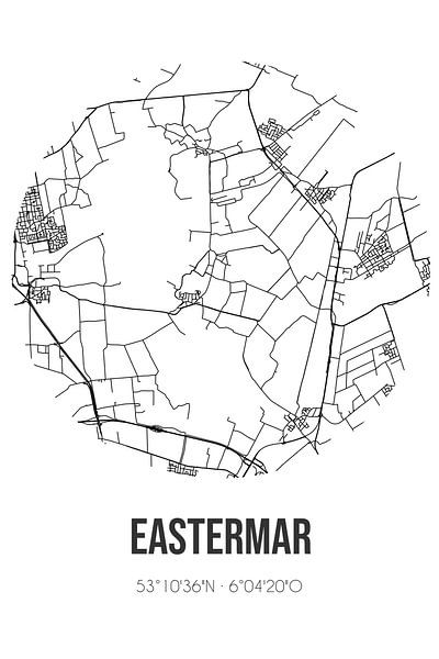 Eastermar (Fryslan) | Map | Black and white by Prints of Place