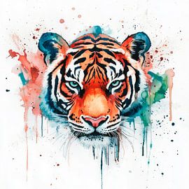 Tigerkopf Aquarell Kunstbild von Poster Art Shop