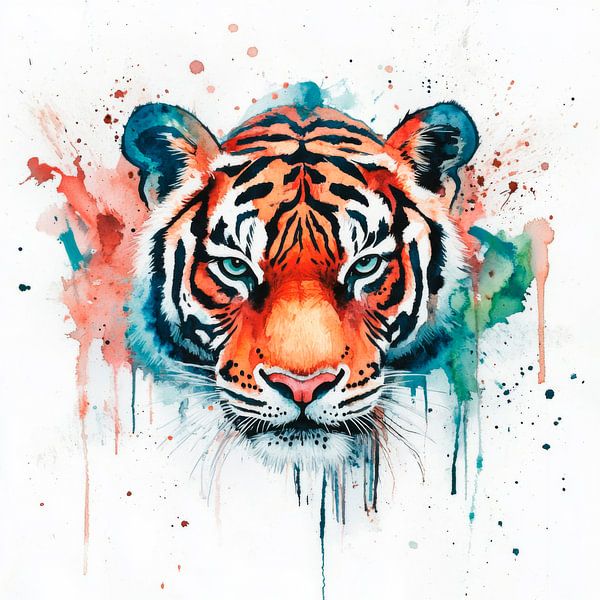 Tigerkopf Aquarell Kunstbild von Poster Art Shop
