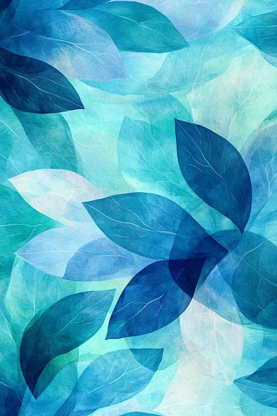Blue-green leaves watercolour art by Imperial Art House