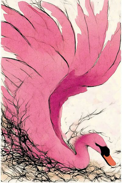 Abstract pink swan by Franka Poulain