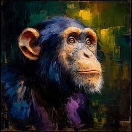 Sfeervol Chimpansee in olieverf van Stad & Wand