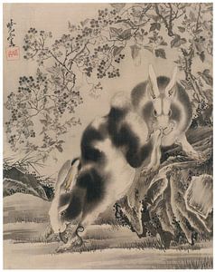 Kawanabe Kyōsai - Eidechse und Kaninchen