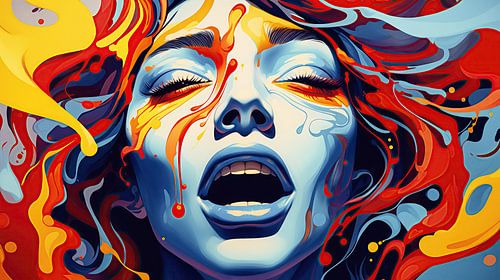 Ecstatic explosion of colour: Satisfied woman in a moment of happiness