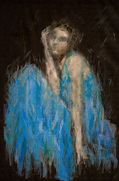 Portrait of a woman in blue. Hand-drawn by Ineke de Rijk