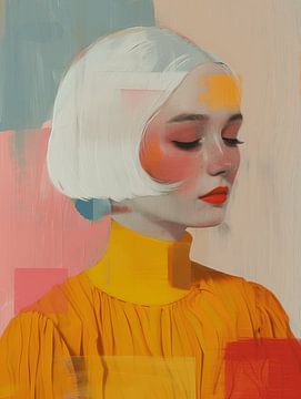 Bijzonder kleurrijk contemporary art portret van Carla Van Iersel