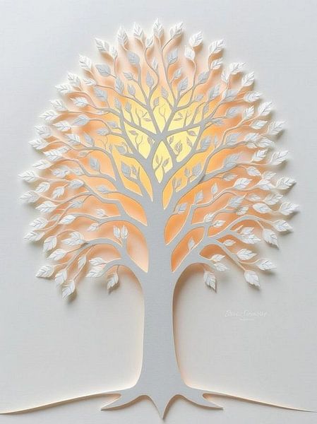 Arbre céleste : Un arbre de vie lumineux en papier découpé à l'éclat d'or par Artistic