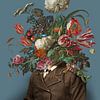 Portrait of a man with a bouquet of flowers (blue-grey / rectangular) by toon joosen