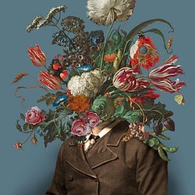 Portrait of a man with a bouquet of flowers (blue-grey / rectangular)