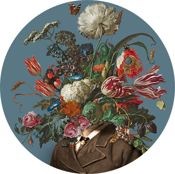 Portret van een man met een boeket bloemen (blauwgrijs / rechthoekig) van toon joosen