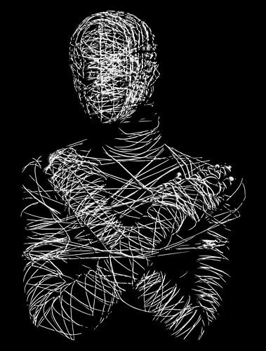 Wireframe menselijk figuur in abstracte beweging