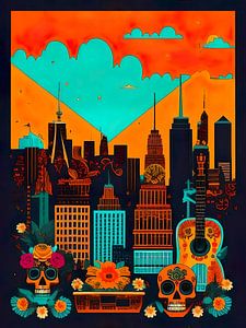 Die New Yorker Skyline mit mexikanischen Elementen von Retrotimes