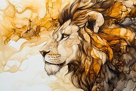 Ink art lion with wavy shapes by Imperial Art House