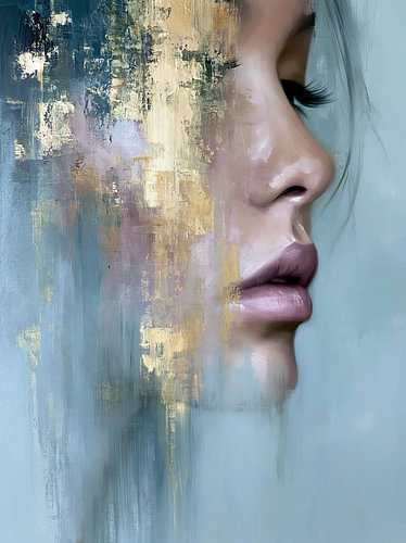 Vrouwen in blauw en goud