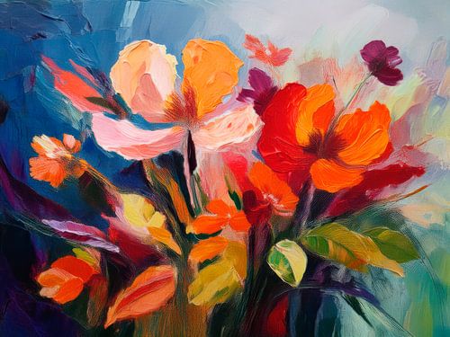 Art botanique abstrait et coloré : fleurs multicolores