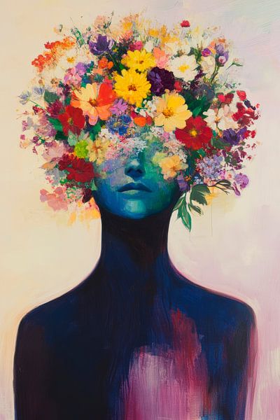 Blumenkranz auf menschlichem Kopf von Poster Art Shop