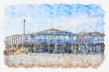 Strandpavillon C-Seite in Ouddorp (Aquarell) von Art by Jeronimo