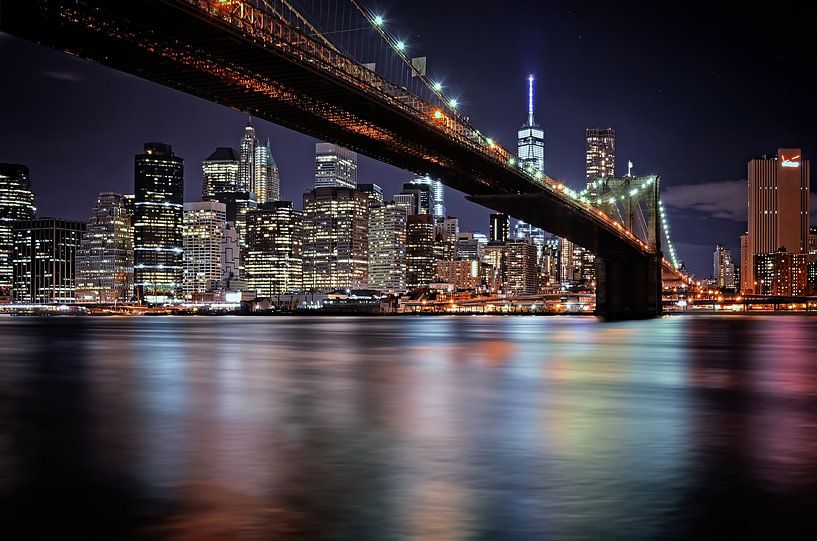 New York Brooklyn Bridge At Night by Marlika Art