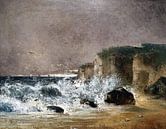 Stormachtig weer in Etretat, Gustave Courbet, ca. 1869 van Atelier Liesjes thumbnail