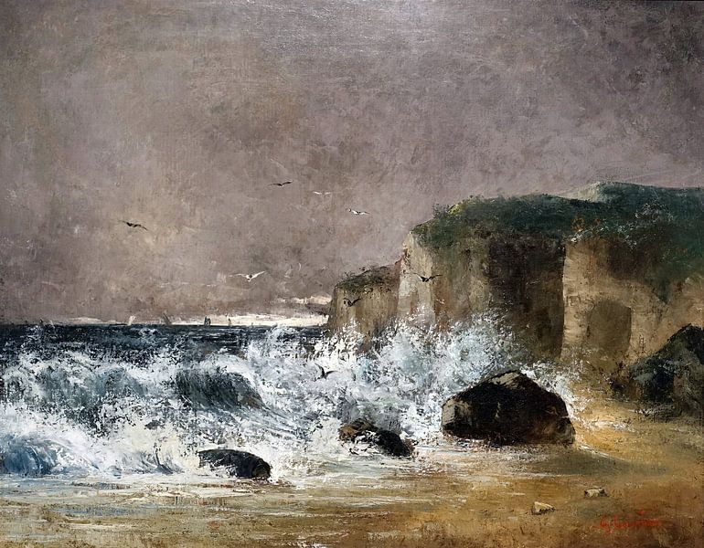 Stormachtig weer in Etretat, Gustave Courbet, ca. 1869 van Atelier Liesjes