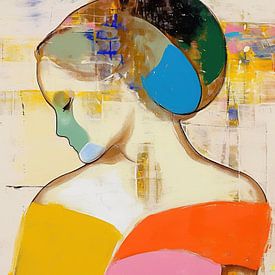 Frau Schultertop | Abstraktes Portrait mit Farben von Blickfänger Gemälde