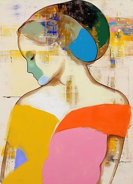 Femme épaule Top | Portrait abstrait avec couleurs sur Peintures accrocheuses