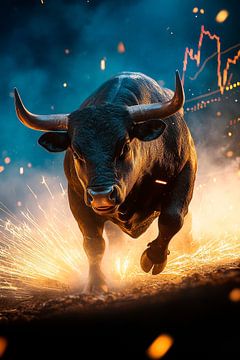Bärender Stier mit Feuereffekten von Poster Art Shop