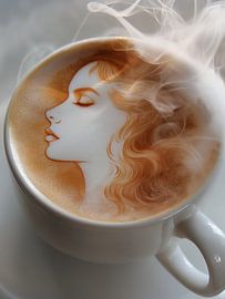 eine Tasse Kaffee oder Cappuccino mit einer weiblichen Person trinken