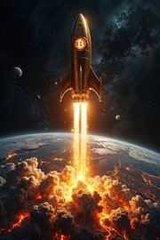 Fantasy Wall Art & Poster: BITCOIN ASCENSION – The Price of Money Rises Like a Rocket