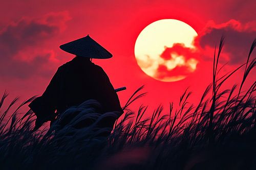 Zonsondergang met samoerai silhouet