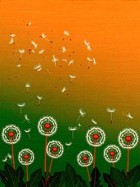 Modern and abstract painting with dandelions by Studio Pieternel