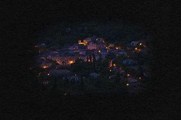 Fototekening van een Provençaals dorpje bij nacht van Robert Vierdag