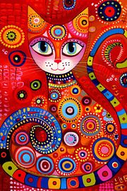 Colourful abstract painting of a cat by Art & Soul Creations