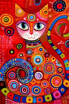 Kleurrijk abstract schilderij van een kat van Art & Soul Creations