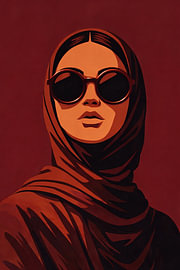 Hijab Zonnebril Poster – Moderne Rode Fashion Kunst von DesignDoodle